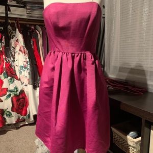 Raspberry strapless faille dress with pockets